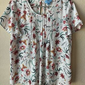 Cato Floral Print Blouse - Pink, Green, Yellow on White